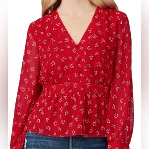 Madewell Georgette Retro Fem Body Top/Shirt Red Floral Size XS Good Preown Cond